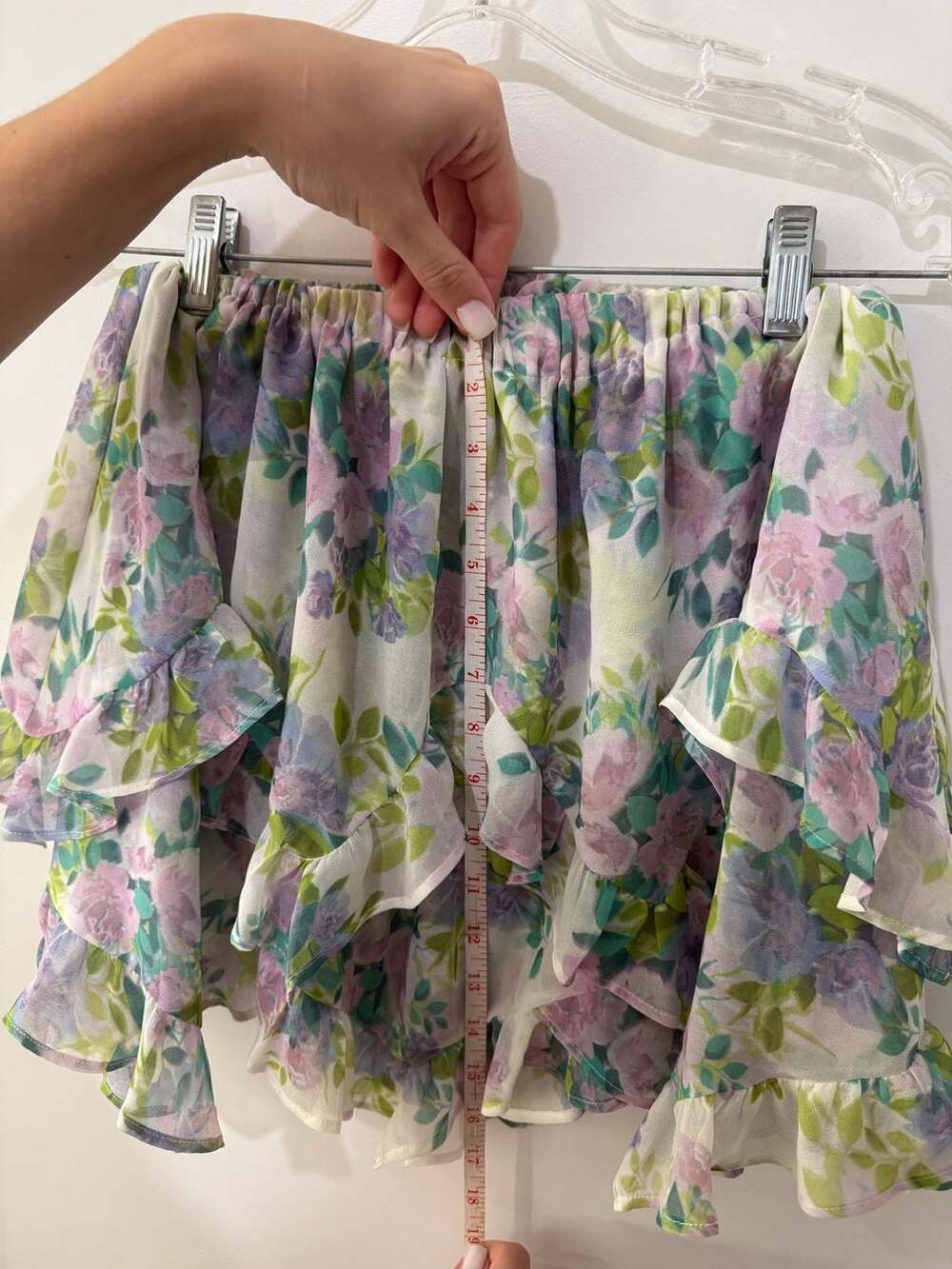 For Love & Lemons Evie Ruffled Floral Mini Skirt Lavender XS - Picture 5 of 7
